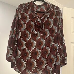 Geometric Tie Neck Blouse